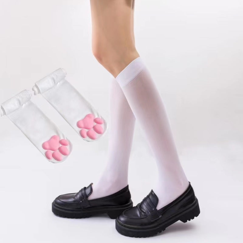 White Cat Paw Knee High Socks - Femboy Fashion