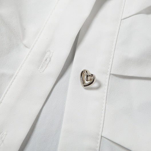 White Cinch Waist Crop Shirt Long Sleeve Detail - Femboy Fashion