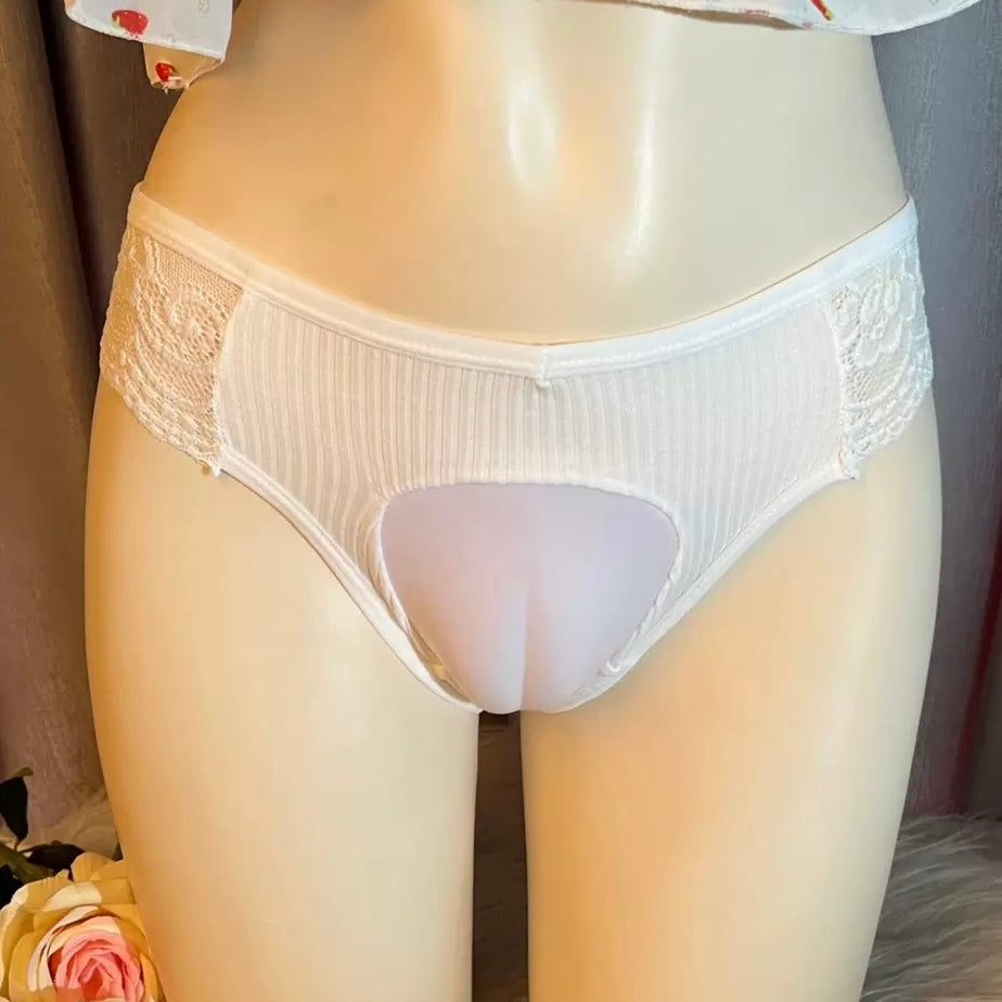 White Cotton With Lace Cameltoe Panties