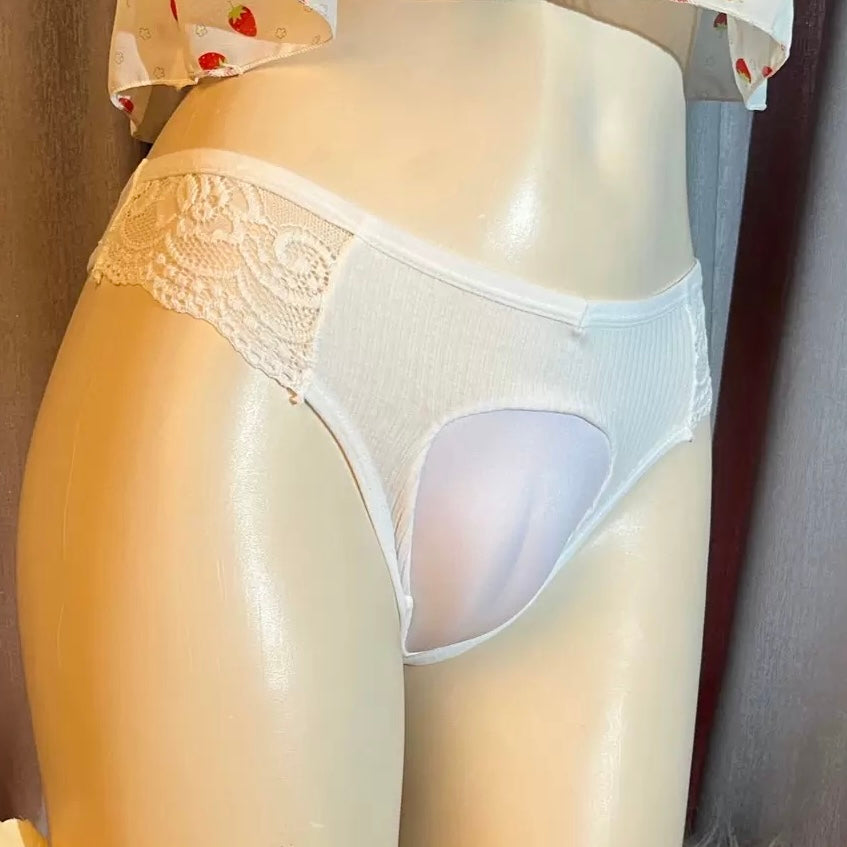 White Cotton With Lace Cameltoe Panties