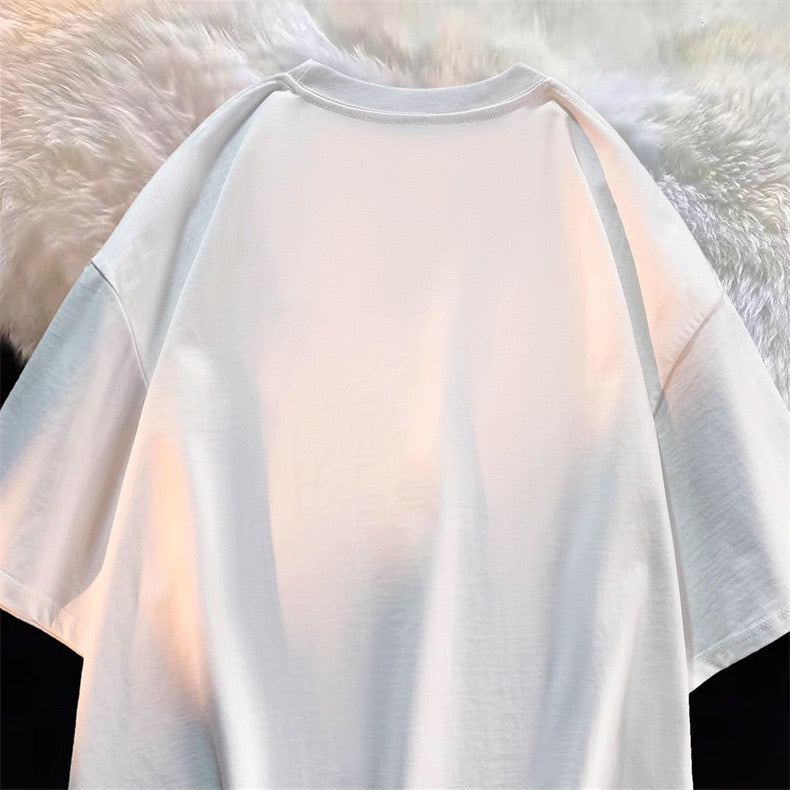 White Cute Cat Printed T-Shirt Back - Femboy Fashion