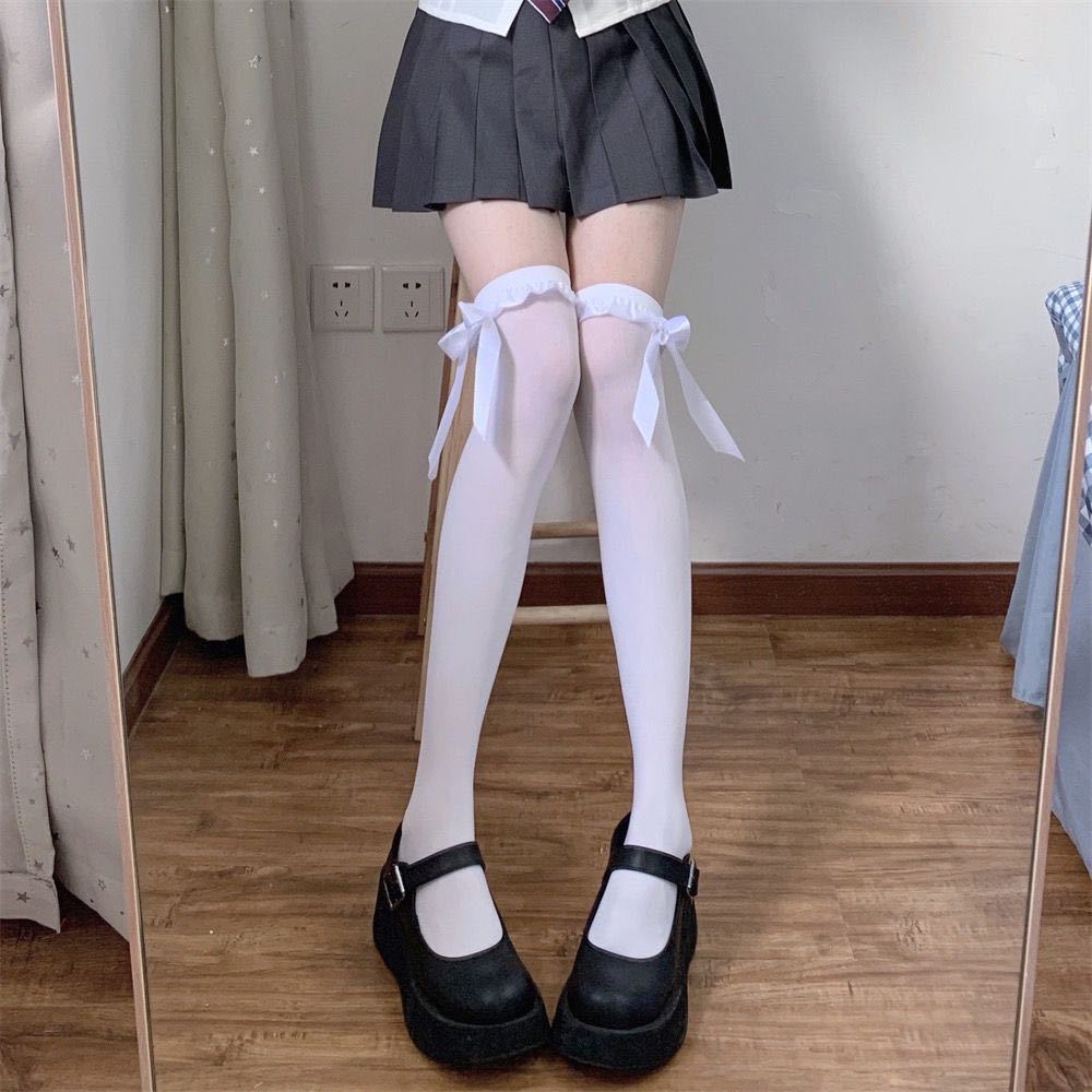 White Cute Thigh High Stockingss - Femboy Fashion