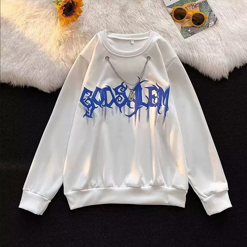 White fashion graphic round neckline sweatshirts