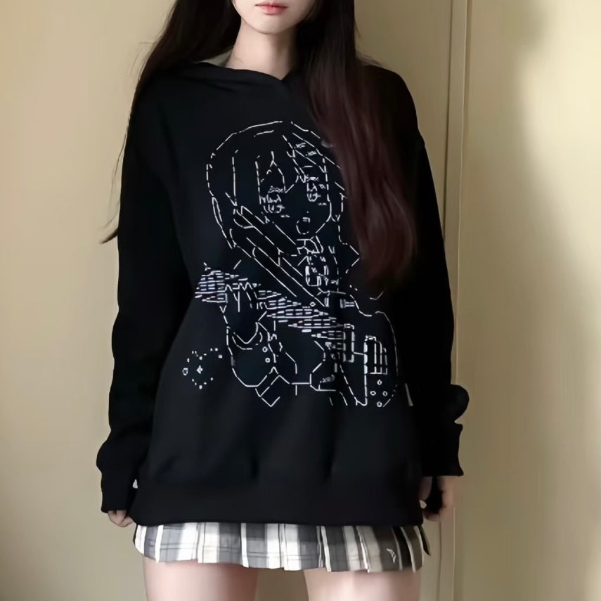 White femboy anime print oversize hoodie