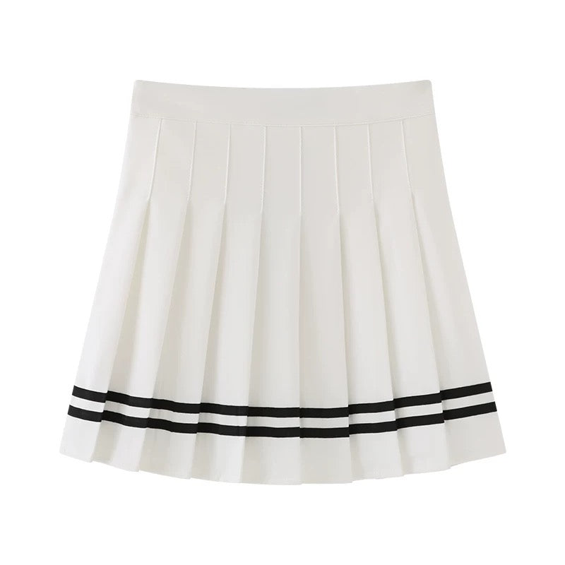 White Femboy Pleated Skirt With Black Stripes - Femboy Fashion