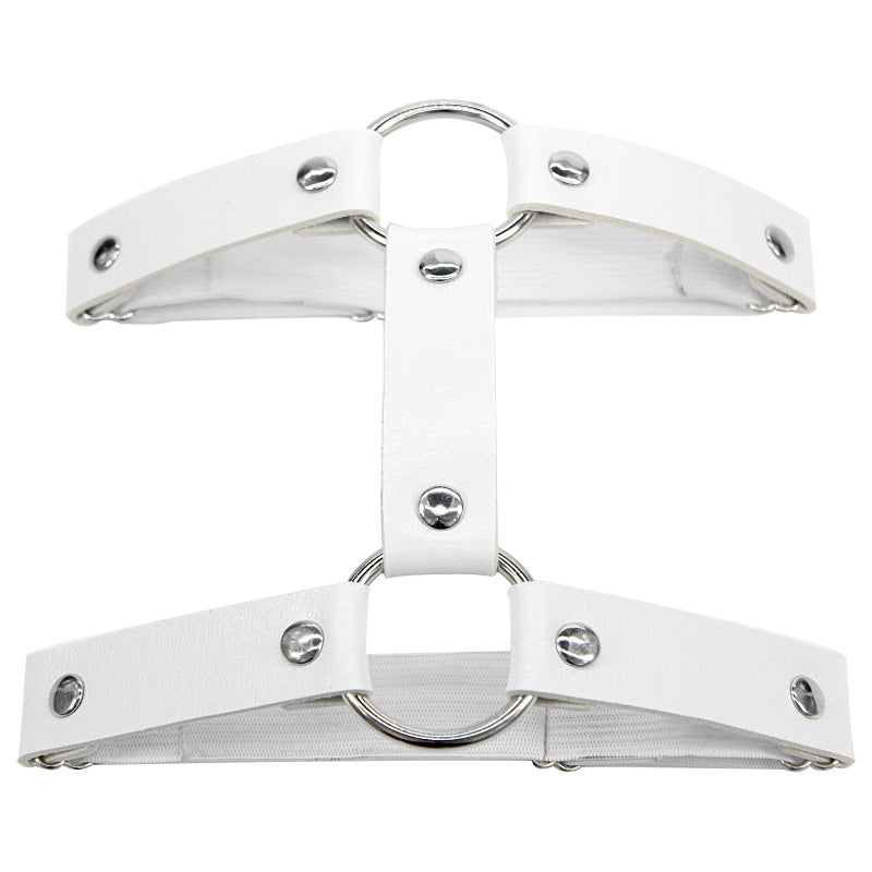 White Gothic Leather Double Ring Garter Belt - Femboy Fashion