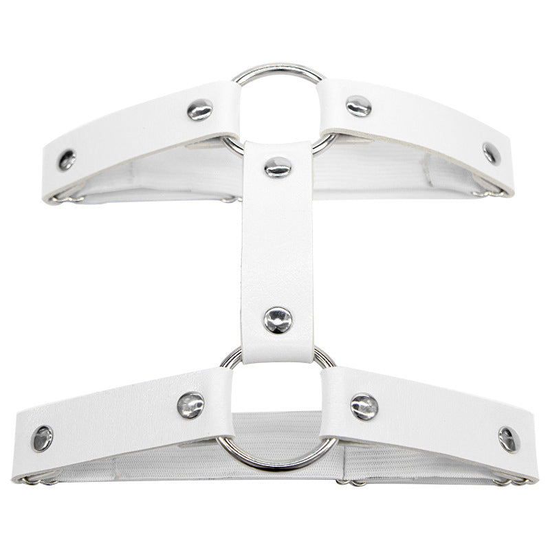 White Gothic Leather Double Ring Garter Belt - Femboy Fashion