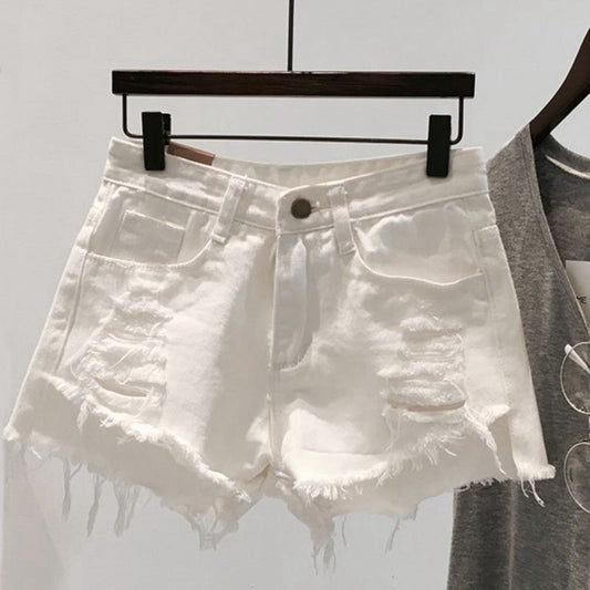 White Jean Ripped Shorts - Femboy Fashion