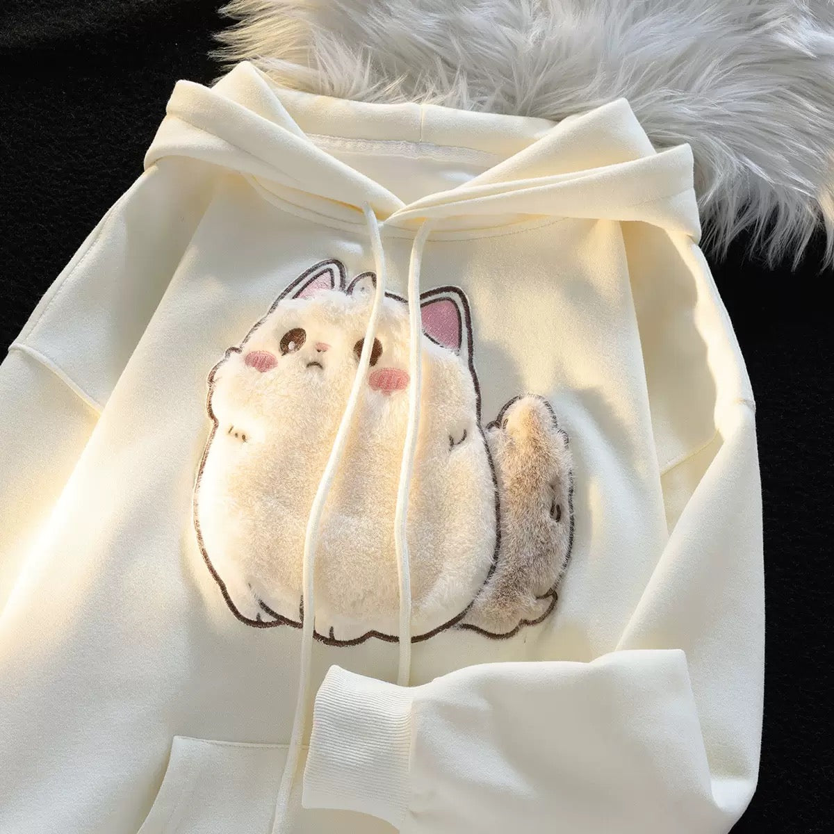 White And Grey Kawaii Cat Hoodie - Femboy Fashion