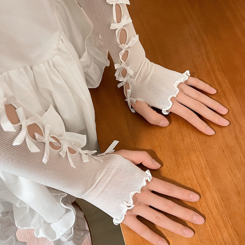 White Lace Fingerless Gloves - Femboy Fashion