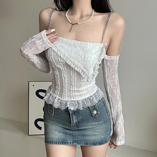 White Lace Off Shoulder Top - Femboy Fashion