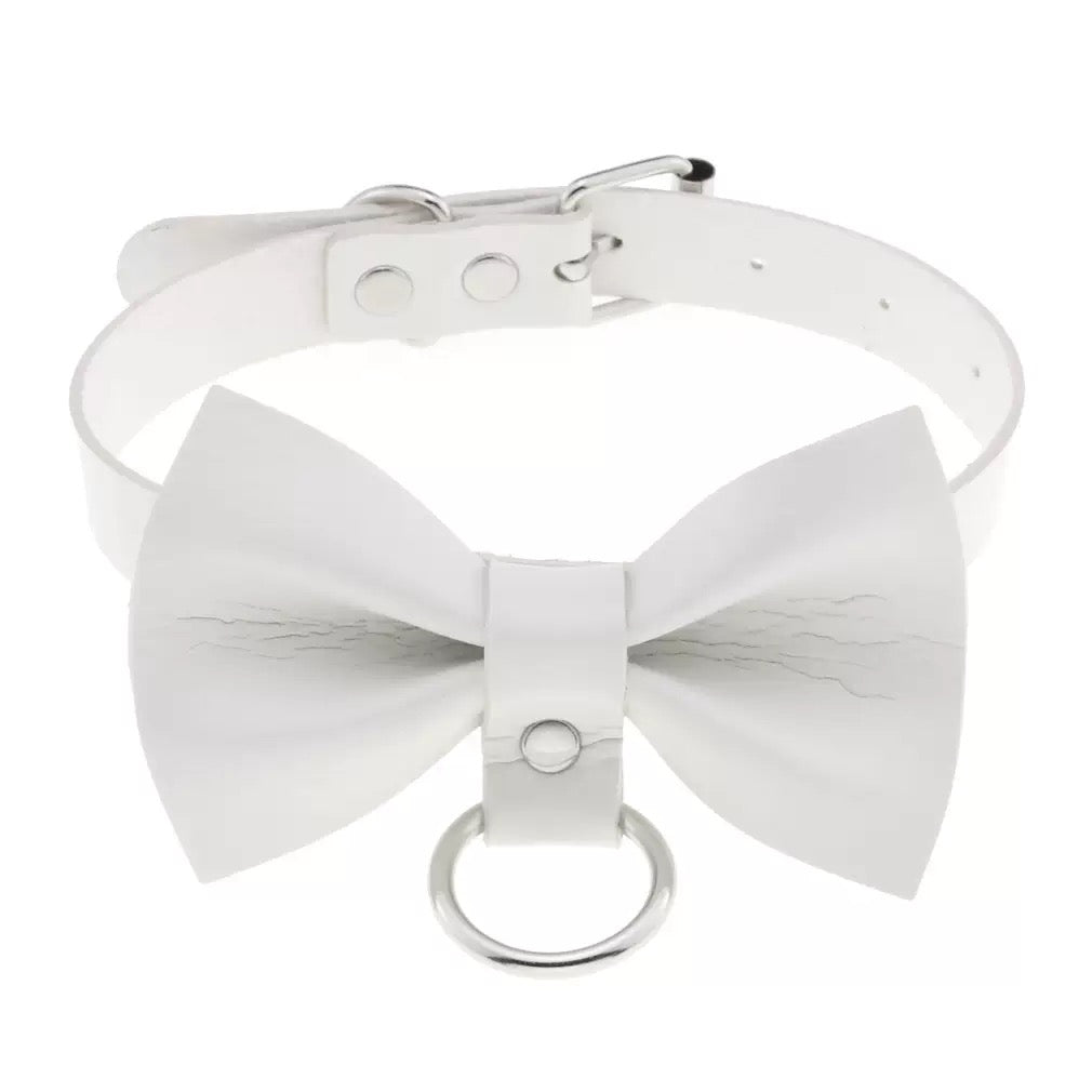White leather choker with big bow