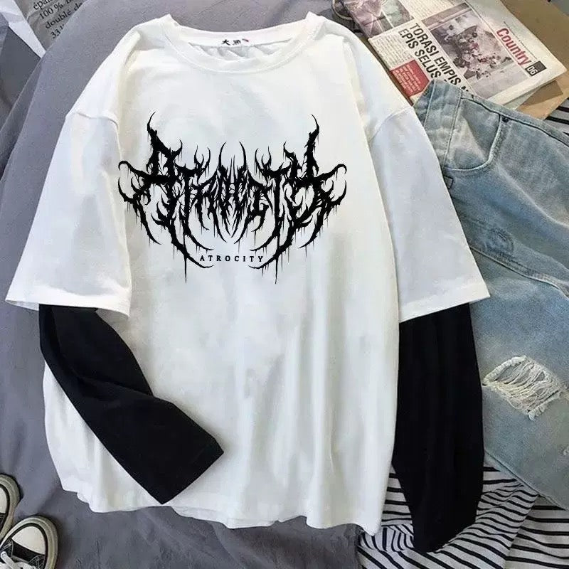 White loose double sleeve long sleeve tee