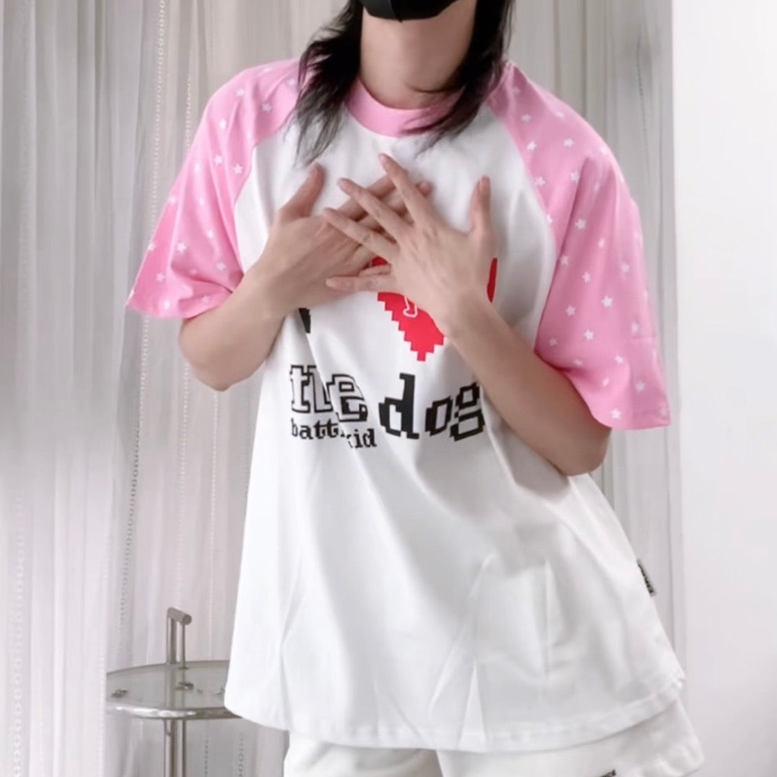 White Oversized Heart Print T Shirt With Chain - Femboy Fashion