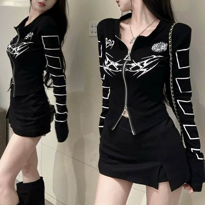 White Polo Slim Fit Long Sleeve T-Shirt - Femboy Fashion