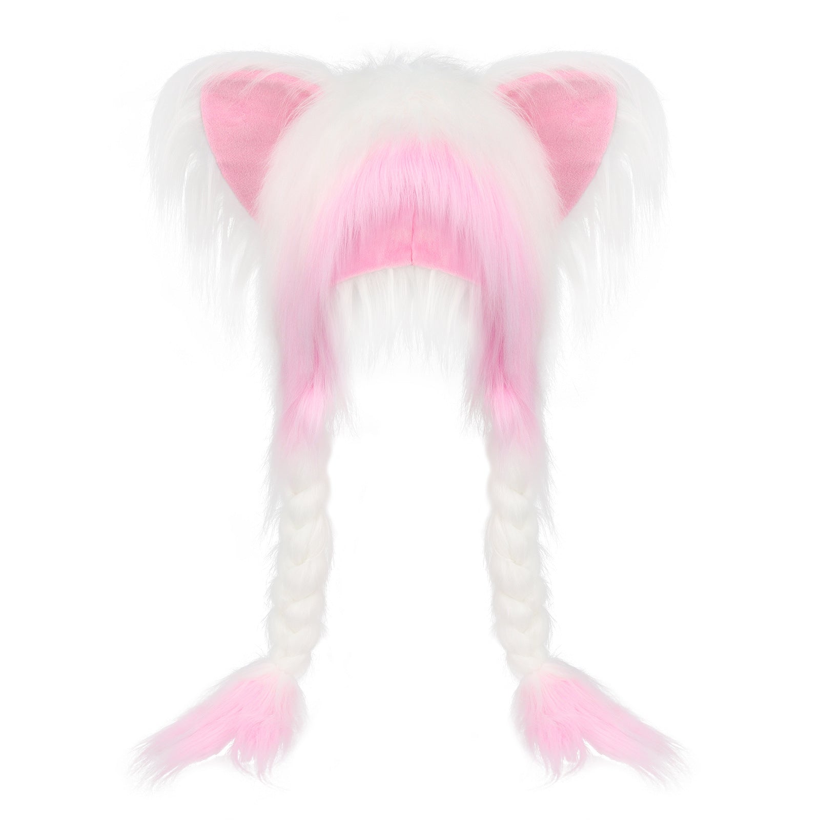 White pink furry cat ear hat