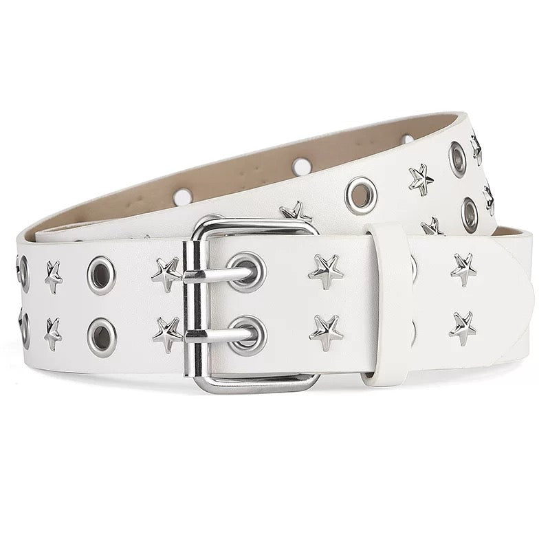 White belt with star and round studs on a white background