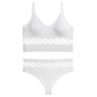 White sexy cutout bra and panty set with lattice design on a white background