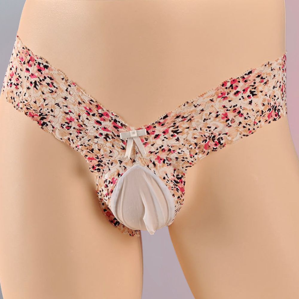 White Sexy Floral Lace Pouch Thong Panty