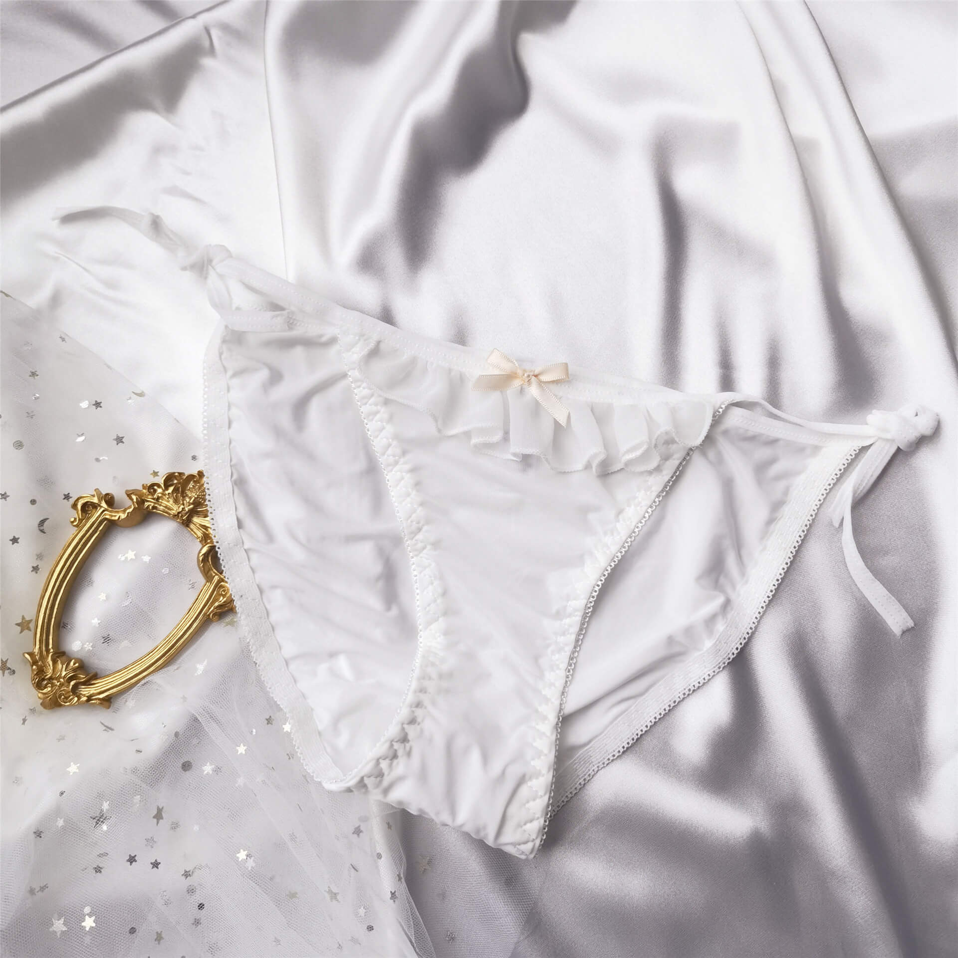 White sexy maid tie side thong panty
