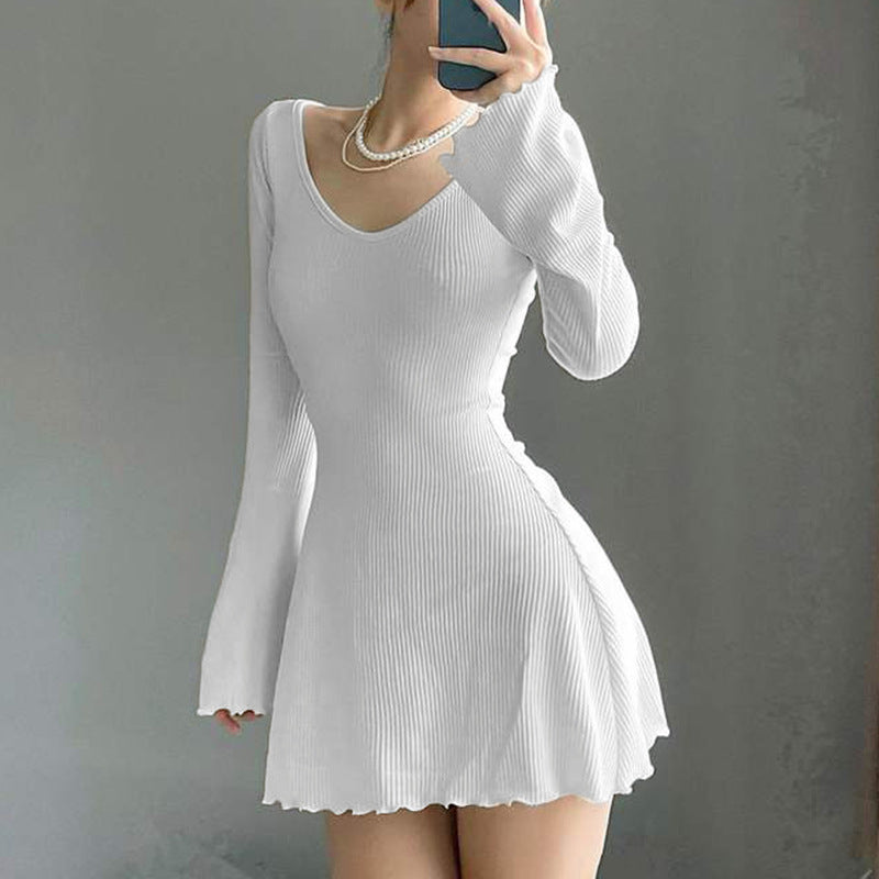 Solid Knitted Dress White - Femboy Fashion