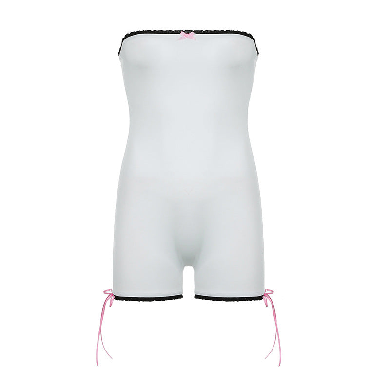 White sweet tube top romper