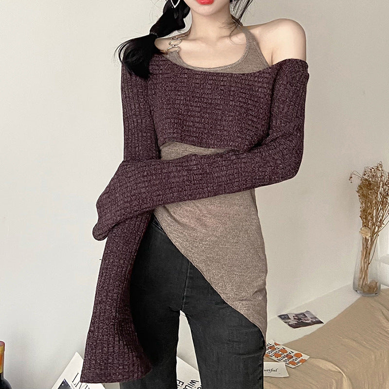 Long Sleeve Off Shoulder Top Wine Red - Femboy Fashion