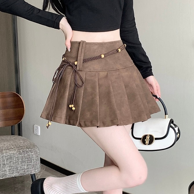 Brown High-Waisted Pleated Skirt - Femboy Fashion