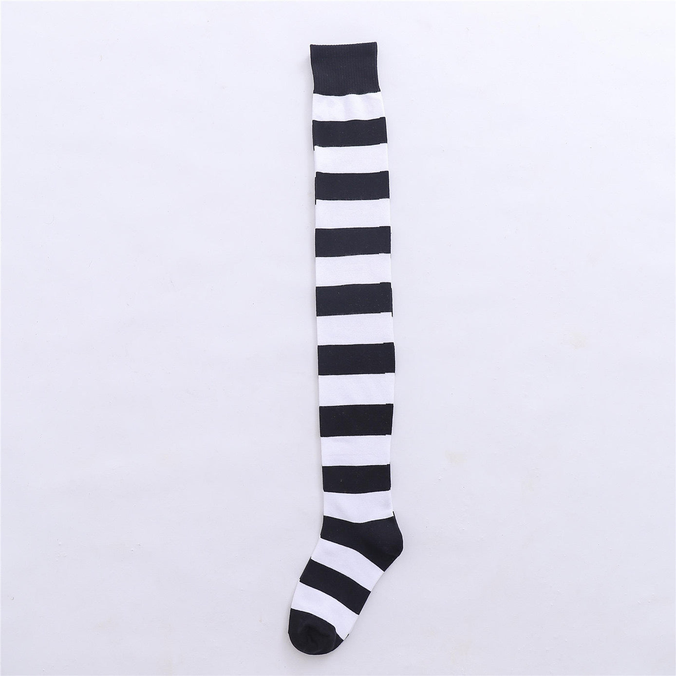 80cm extra long black and white striped thigh high socks