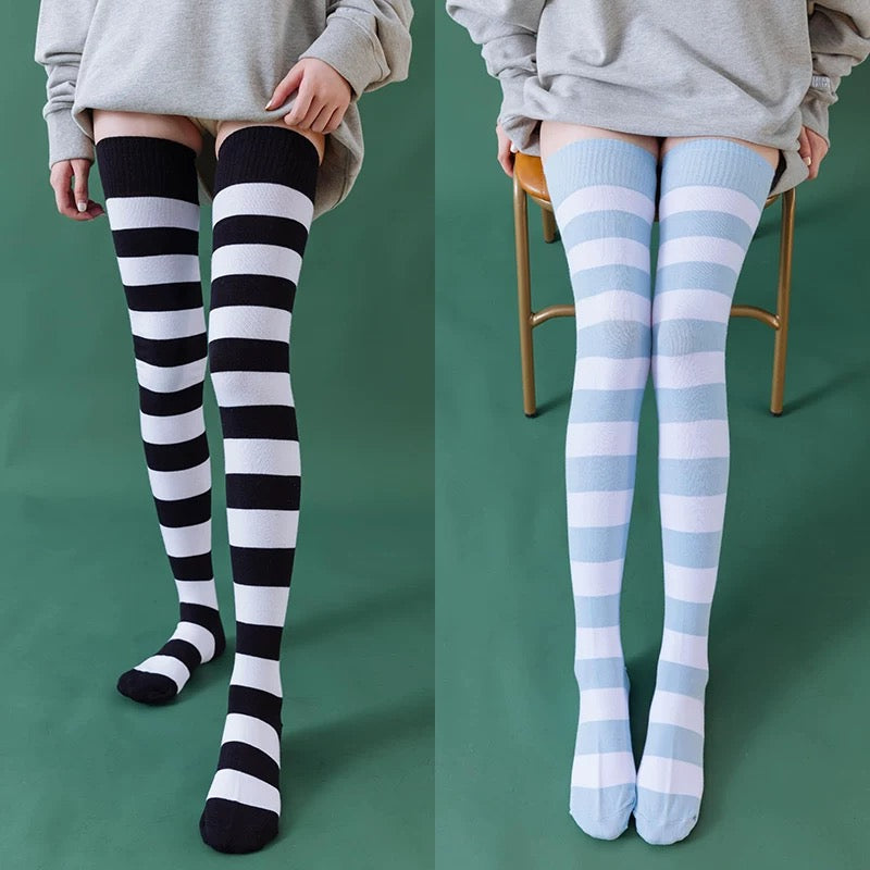 femboy in 80cm extra long striped thigh high socks