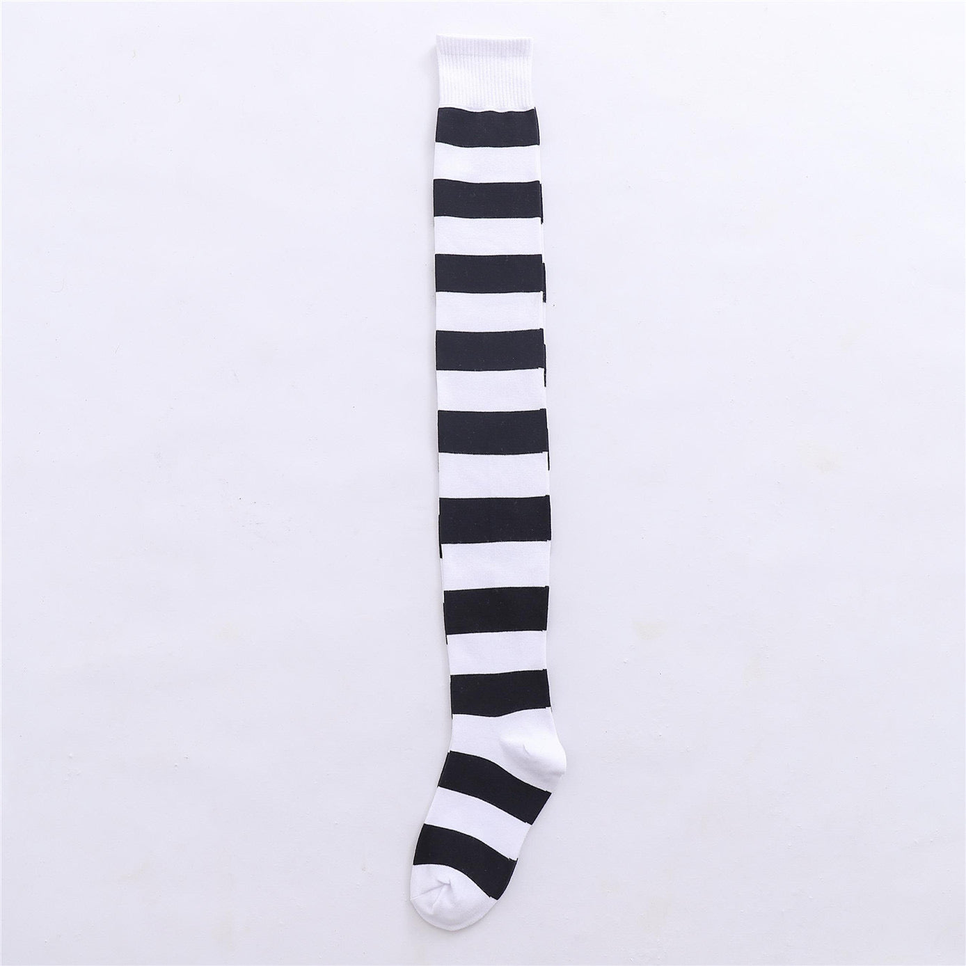 80cm extra long black and white striped thigh high socks