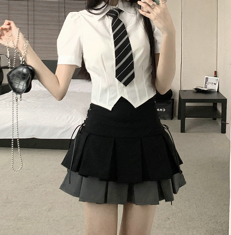 Double Layers Pleated Hem Skirt - Femboy Fashion
