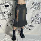 Acid Wash Midi Denim Skirt - Femboy Fashion