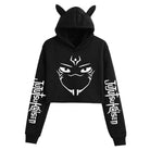 Anime Crop Hoodie With Cat Ears-Black - Femboy Fashion