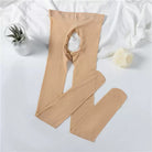 Beige plus size solid crotchless pantyhose