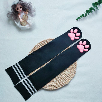 3D Femboy Cat Paw Striped Thigh High Socks