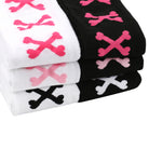 Black and pink skeleton bone thigh high socks detail