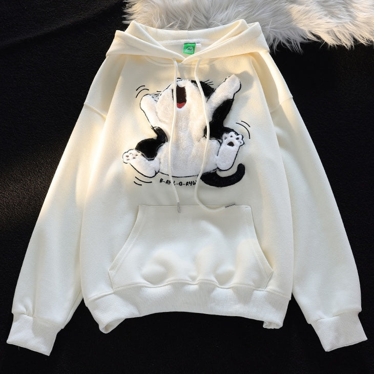 Femboy black and white cute cat hoodie front