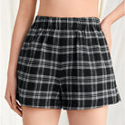 Elastic Waist Plaid Shorts Black - Femboy Fashion