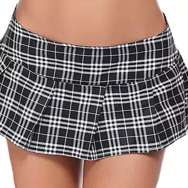 Femboy plaid pleated mico skirt black and white