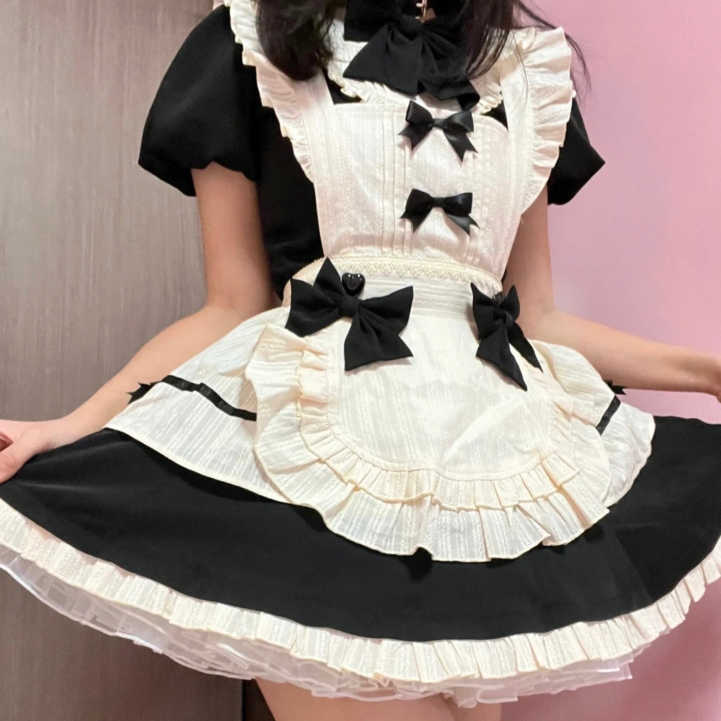 Black And White Plaid Lolita Maid Dress - Femboy Fashion