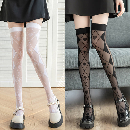 black and white poker print thigh high stockings