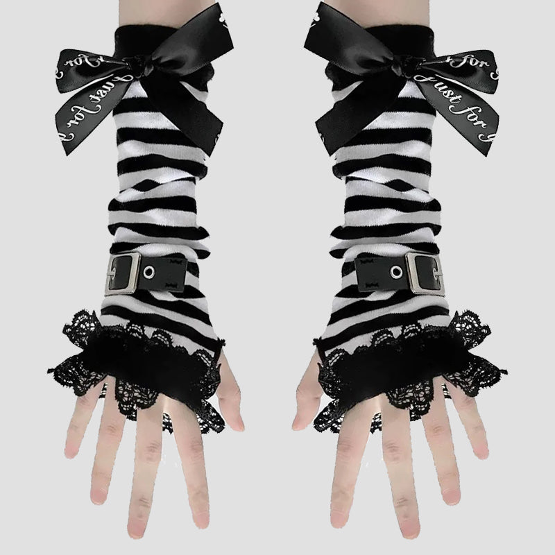 Gothic Black And White Striped Arm Warmers