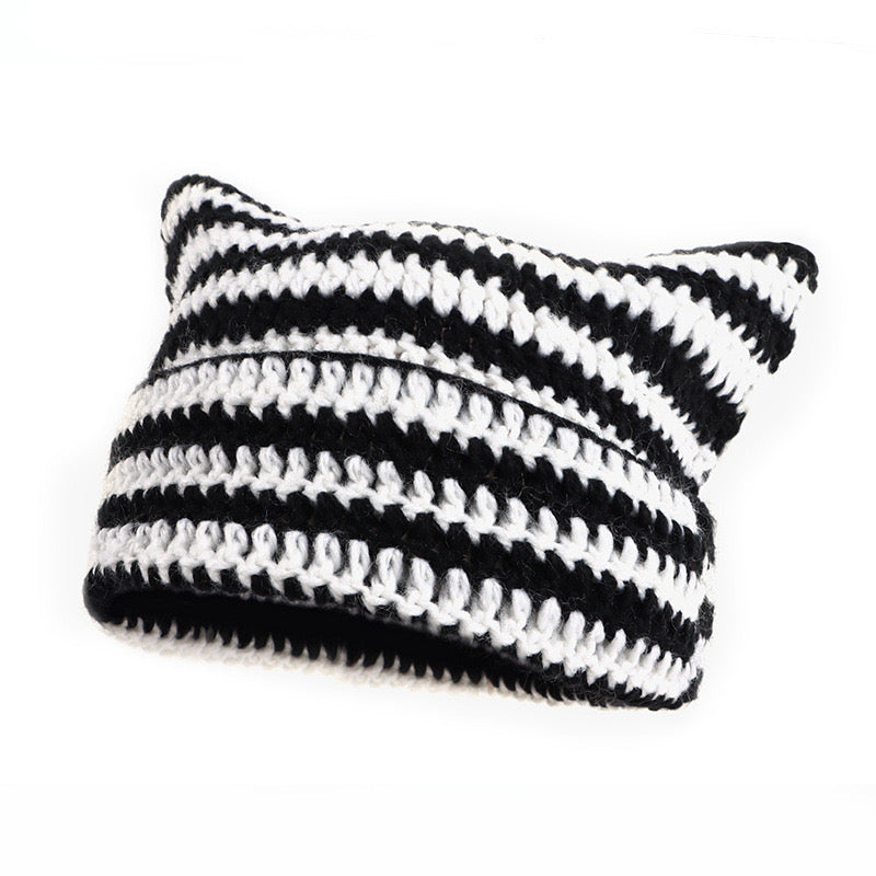 Black and white striped femboy cat hat