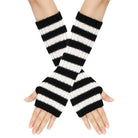 Black and white striped arm warmers on a white background