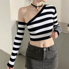 Black And White Striped T-Shirt Long Sleeve - Femboy Fashion