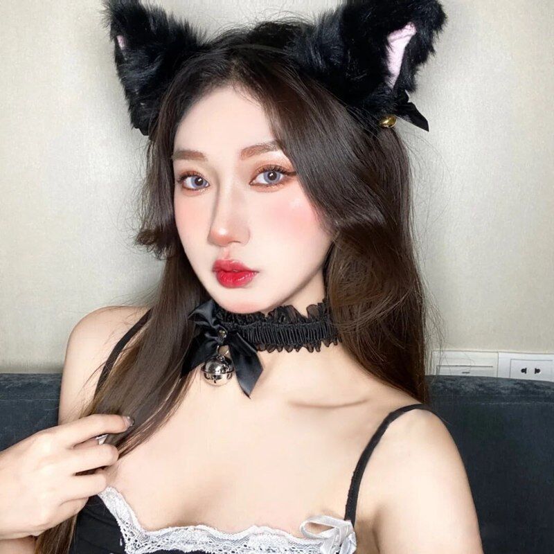 Cat Ear Headbands With Choker Black - Femboy Fashion