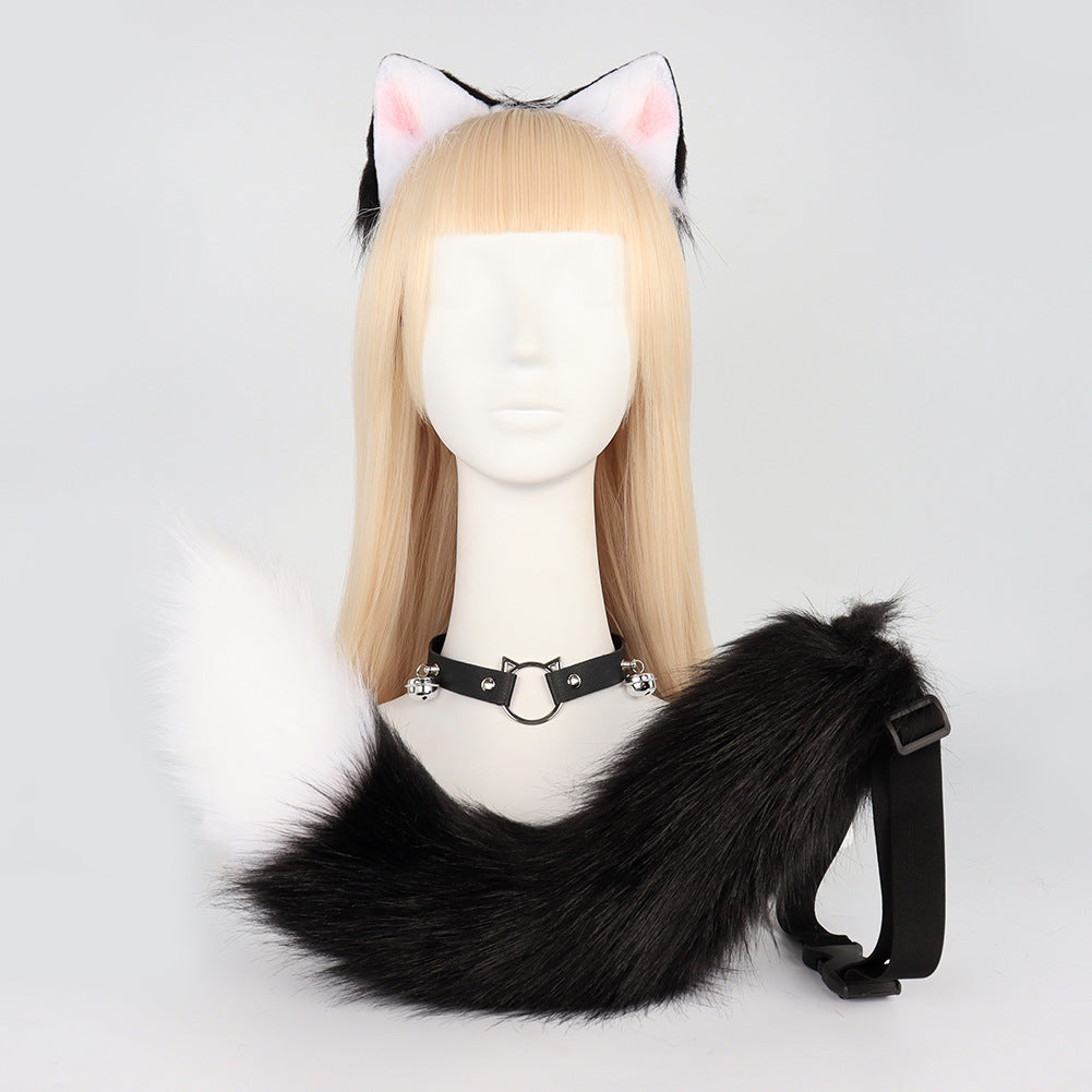 black cat ears and tail with collar set for femboy cosplay