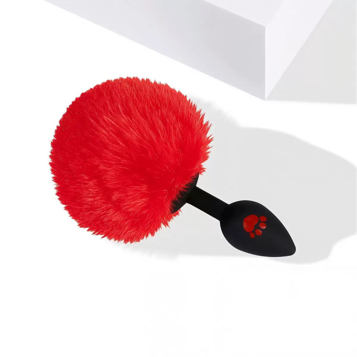 Black cat paw silicone butt plug with red bunny tail