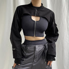 Black Crop Top Zip Up Hoodie - Femboy Fashion